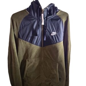 Nike Fleece Olive Green and Black Zip Up Sweater